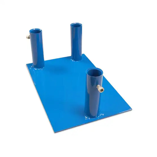 a pair of blue pipes on top of a blue mat